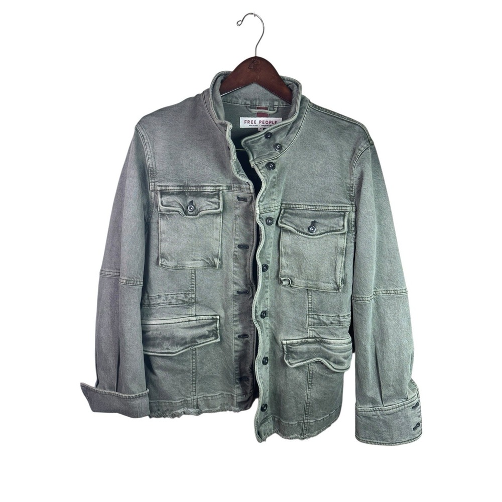 Free People Harley Military Green Denim Utility‎ Jacket In Army Women's Medium